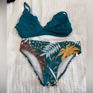 Cupshe Teal and Floral Bikini Set